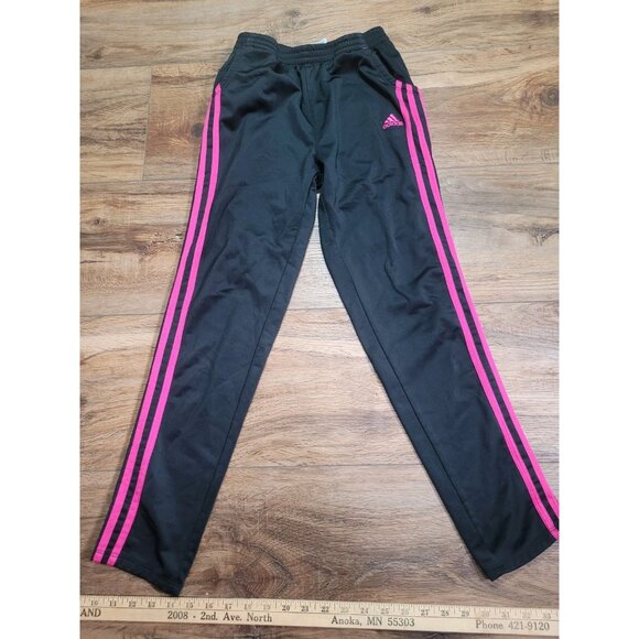 Adidas Youth 3-Stripe Active Jogger Pants Black Heathered Pink Stripe Size L-14 - Picture 2 of 7